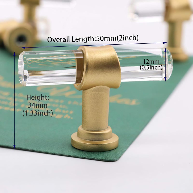 LONTAN 12 Pack Acrylic Kitchen Cabinet Knobs Gold Drawer Knobs Modern T Bar Clear Cabinet Door Handles White Kitchen Hardware for Dresser Bathroom,Zinc Alloy Base - Image 2